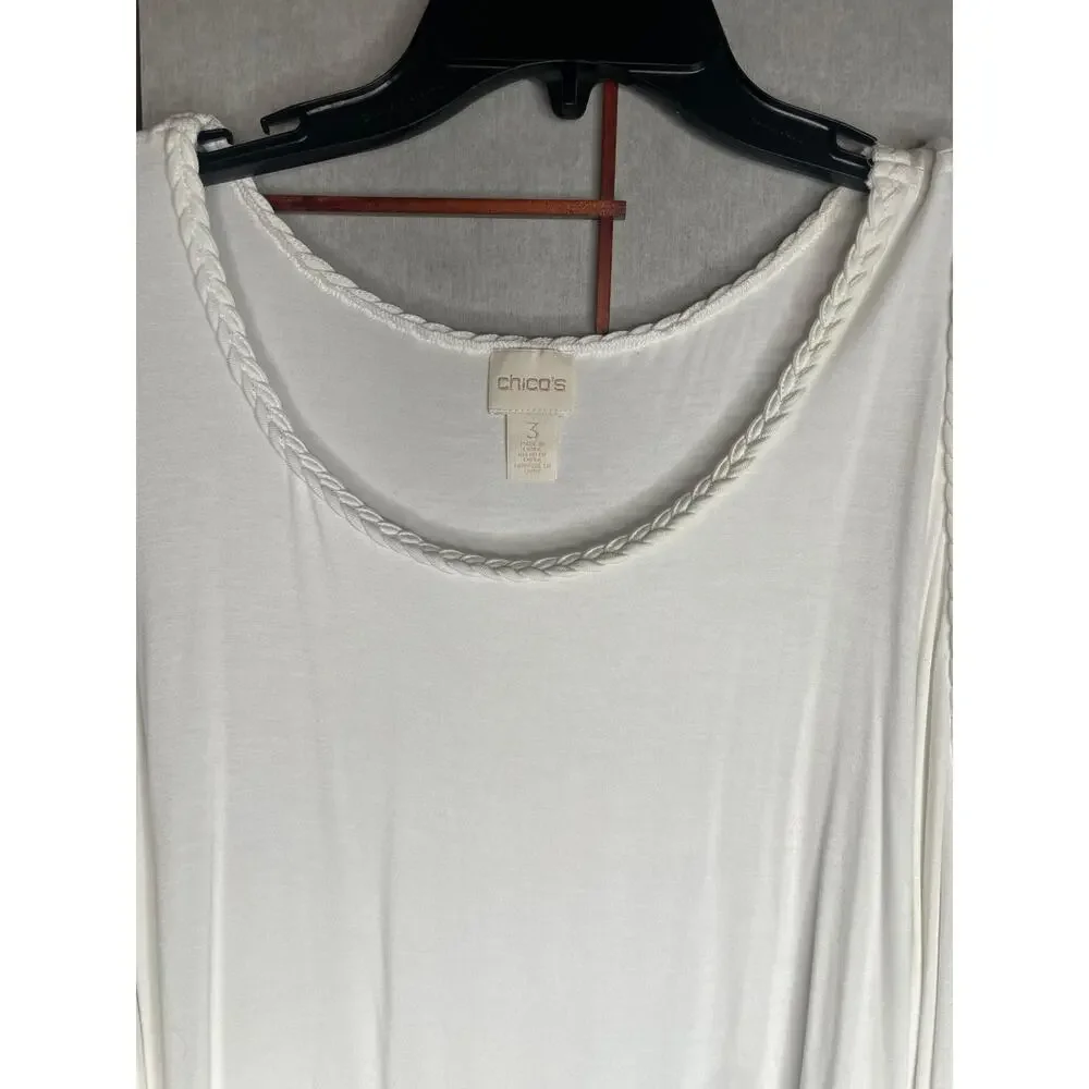 UGC Chico's White Cold Shoulder Bell Sleeve Blouse Braided Trim Boho Flowy Top L - Picture 4 of 9